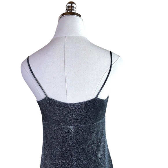 Andrea Polizzi Rex Lester Slip Dress Black Silver Metallic Shimmer Chemi… - Picture 4 of 12